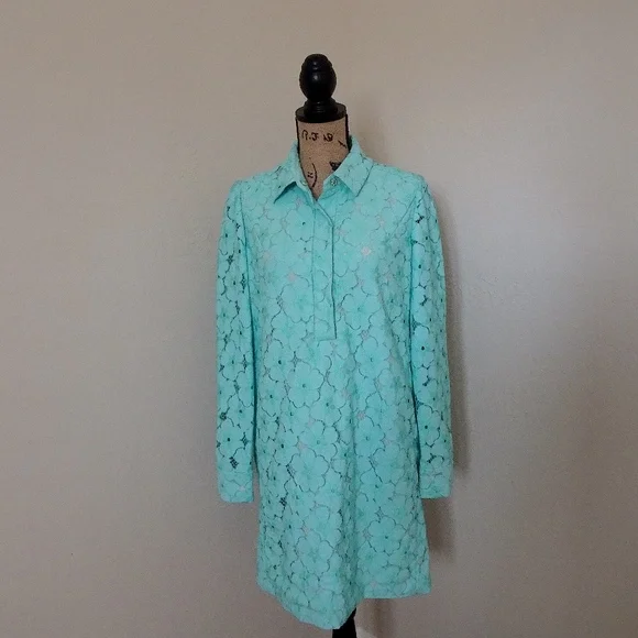 Diane von Furstenberg Turquoise Blue Floral Lace Leandra Shift Dress Size 6 - Picture 5 of 8